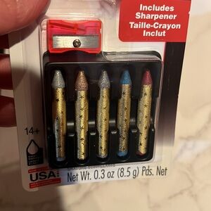 NWT 6Pc Glitter Face Crayon Sticks w/ Sharpener